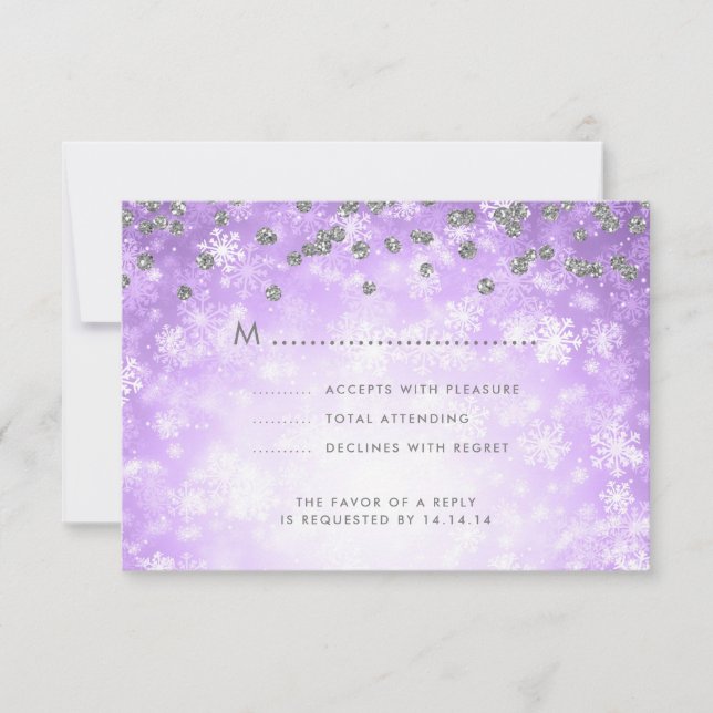 Elegant Winter Wedding RSVP Purple Silver  (Front)