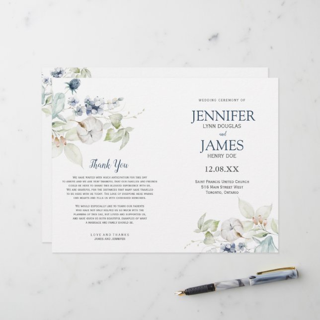 Elegant Winter Wedding Themem Wedding Programs (Front/Back In Situ)