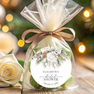 Elegant Winter White Floral Bridal Shower Classic Round Sticker