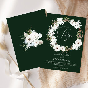 Elegant Winter White Floral Wreath Green Wedding Invitation