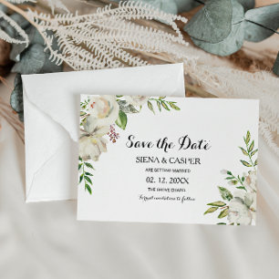 Elegant Winter White Peony Wedding Save the Date Invitation