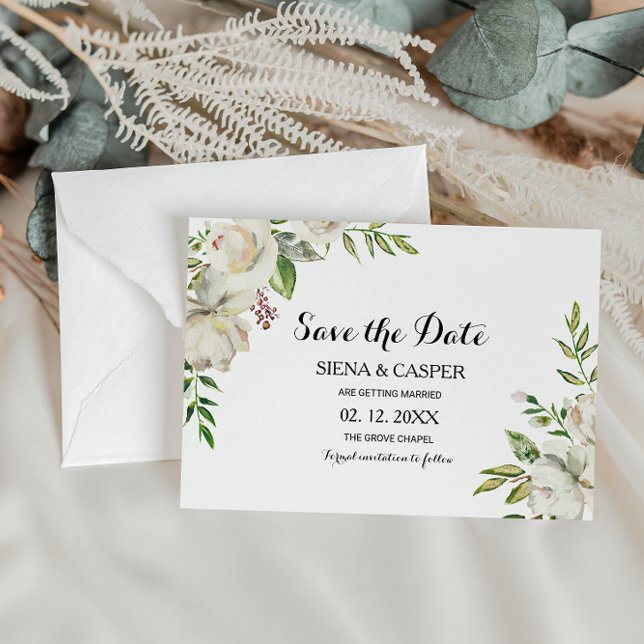 Elegant Winter White Peony Wedding Save the Date Invitation (Creator Uploaded)