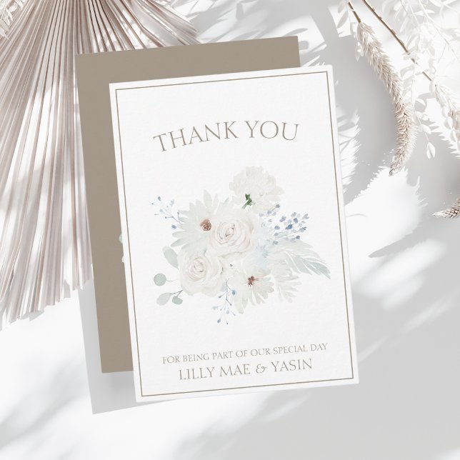Elegant Winter White Taupe Floral Wedding Thank You Card (Creator Uploaded)