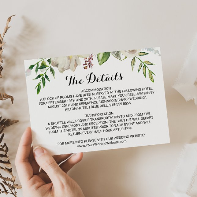 Elegant Winter White Wedding Details Insert Card (Creator Uploaded)