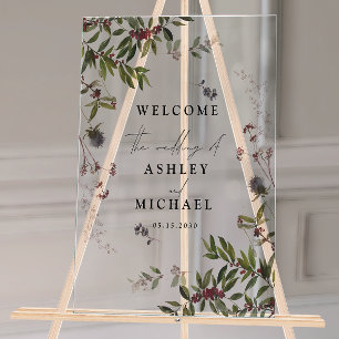 Elegant Winter Wildflower Berry Wedding Acrylic Sign