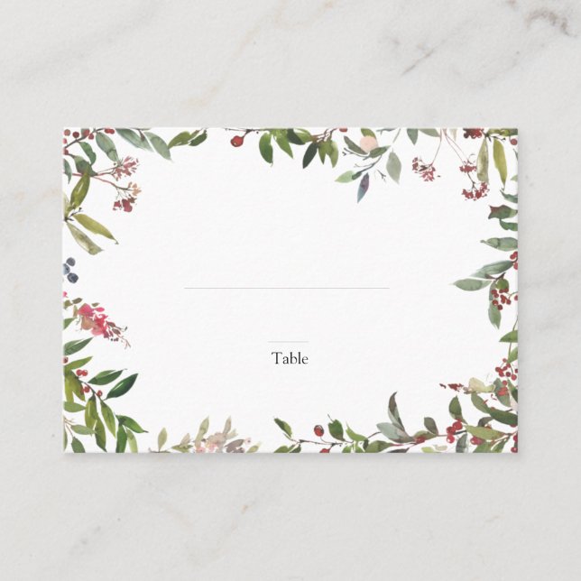 Elegant Winter Wildflower Berry Wedding Escort Place Card (Front)