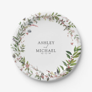 Elegant Winter Wildflower Berry Wedding Paper Plate