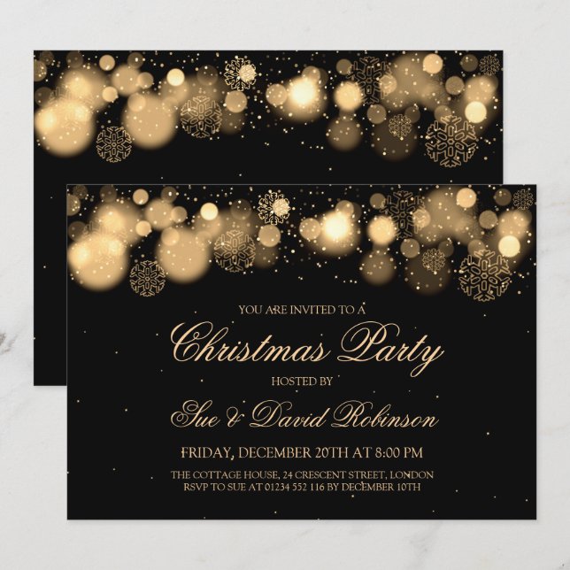 Elegant Winter Wonder Gold Christmas Party Invitation (Front/Back)