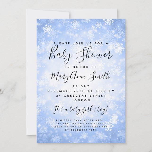 Elegant Winter Wonderland Baby Shower Blue Invitation (Front)