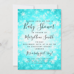 Elegant Winter Wonderland Baby Shower Turquoise Invitation