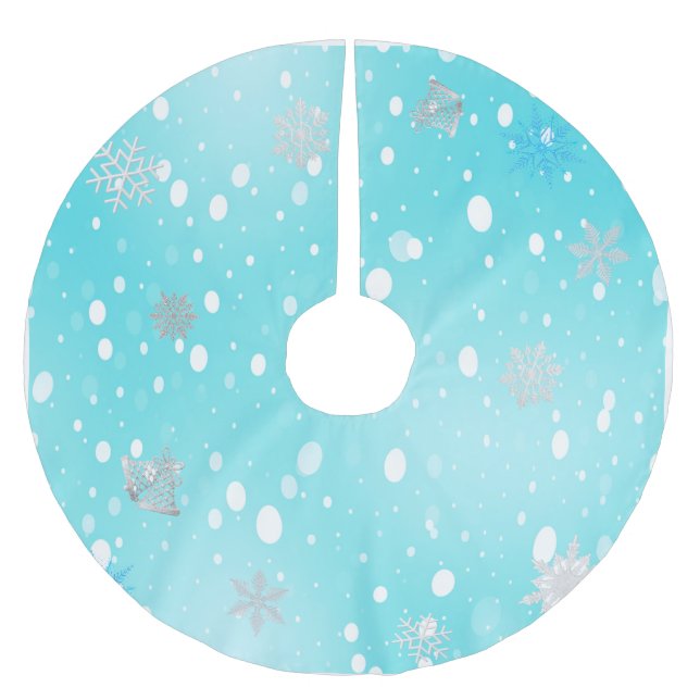 Elegant Winter Wonderland Blue Snowflake Brushed Polyester Tree Skirt (Front)