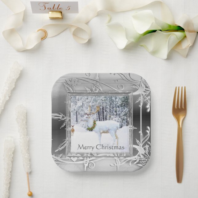 Elegant Winter Wonderland Christmas Deer  Paper Plate (Wedding)