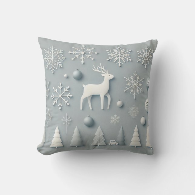 Elegant Winter Wonderland – Minimalistic Reindeer  Cushion (Front)