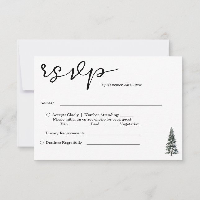 Elegant Winter Wonderland  Snowflakes wedding RSVP Card (Front)