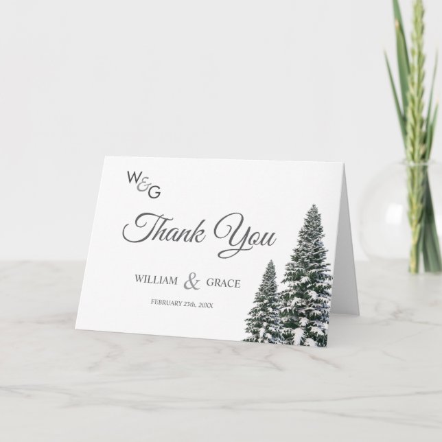 Elegant Winter Wonderland  Snowflakes wedding Thank You Card (Front)