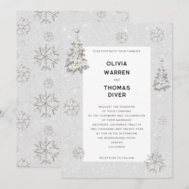 Elegant Winter Wonderland Snowflakes White Wedding Invitation (Front/Back)