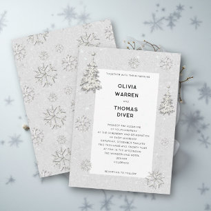 Elegant Winter Wonderland Snowflakes White Wedding Invitation