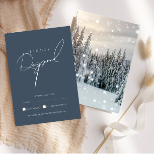 Elegant Winter Wonderland Snowy Woodland Wedding RSVP Card