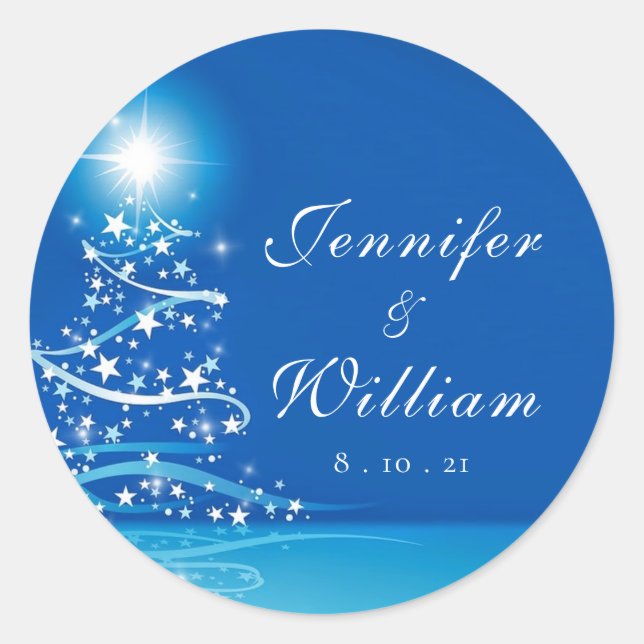 Elegant Winter Wonderland Sparkling Wedding Classic Round Sticker (Front)