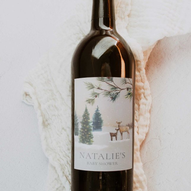 Elegant Winter Woodland Baby Shower Wine Label (Elegant Winter Woodland Baby Shower Wine Labels)