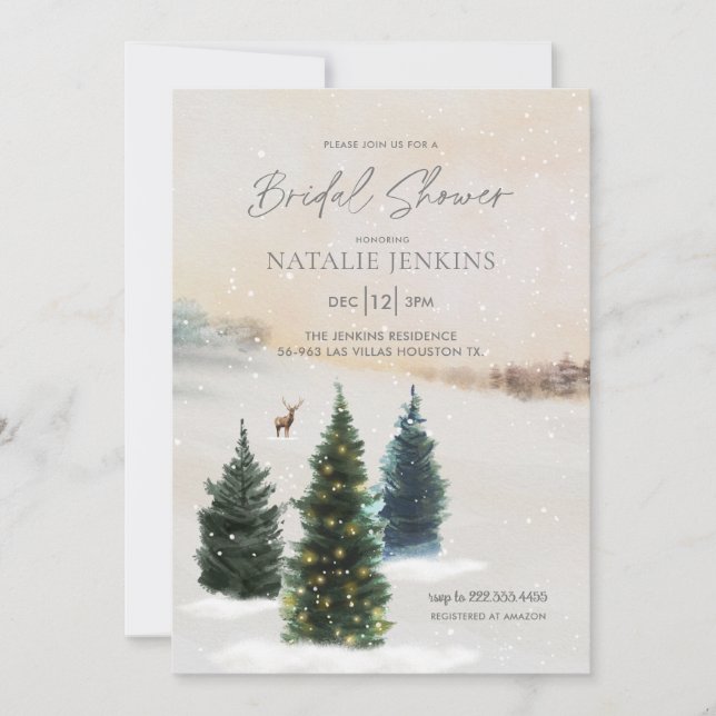 Elegant Winter Woodland Bridal Shower Invitation (Front)