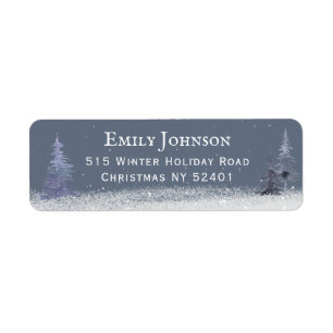 Elegant Winter Woodland Dusty Blue Return Address