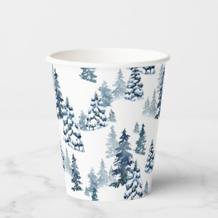 Elegant Winter Woodland Snowy Fir Forest Christmas Paper Cups