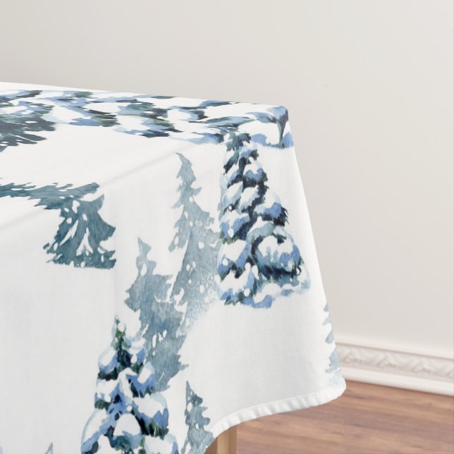 Elegant Winter Woodland Snowy Fir Forest Christmas Tablecloth (In Situ)