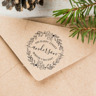 Elegant Winter Wreath Address Rubber Stamp