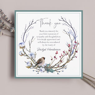 Elegant Winter Wreath Bird Funeral Thank You Card