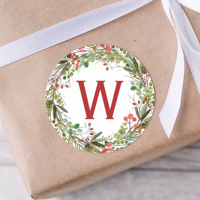 Elegant Winter Wreath Christmas  Classic Round Sticker (Creator Uploaded)