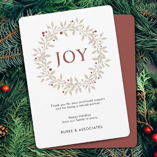 Elegant Winter Wreath JOY Business Holiday Card
