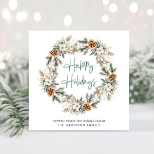Elegant Winter Wreath Watercolor Christmas Holiday Card