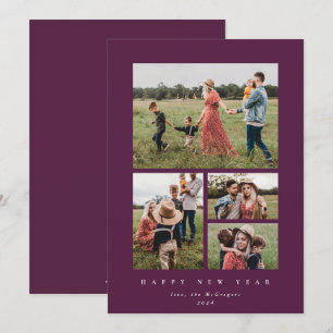 Elegant Winterberry Frame 4 Photo Happy New Year Holiday Card