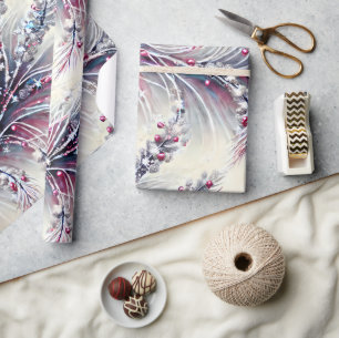 Elegant Winterberry & Snow Beaded Christmas Floral Wrapping Paper