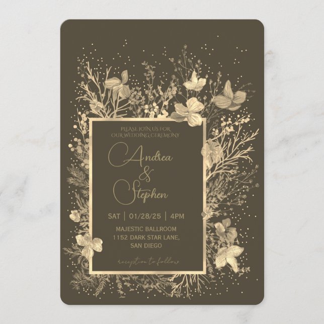 Elegant Wintry Foliage Winter Wedding Invitation (Front)