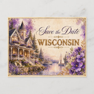 Elegant Wisconsin Save the Date Wedding Invitation Postcard