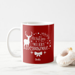 Elegant Wish You A MERRY CHRISTMAS Monogram Coffee Mug