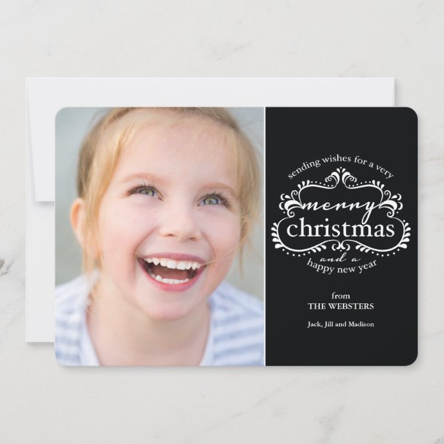 Elegant Wishes for a Merry Christmas PhotoGreeting Holiday Card (Front)