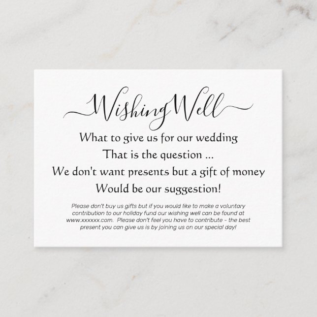 Elegant Wishing Well Money Poem Enclosure Card (Front)