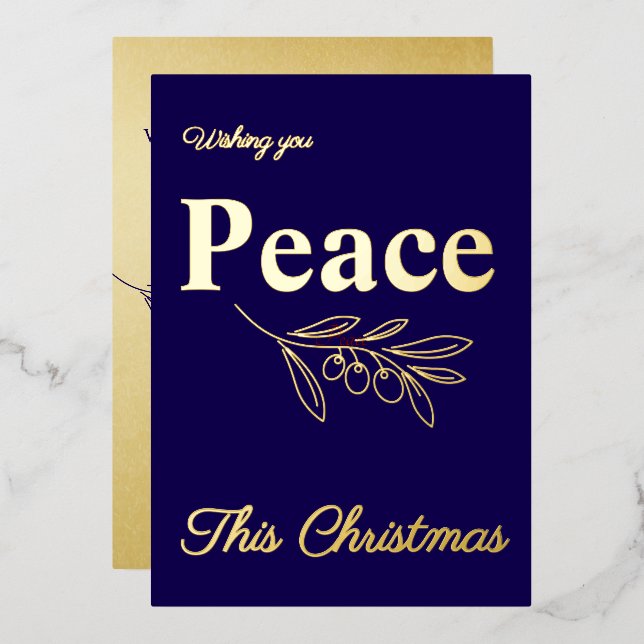 Elegant Wishing You Peace This Christmas Gold Foil Holiday Card (Front/Back)