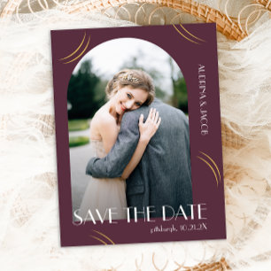 Elegant Wisps Plum Photo Wedding Save the Date Postcard