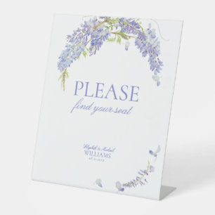Elegant Wisteria Find Your Seat Botanical Purple Pedestal Sign