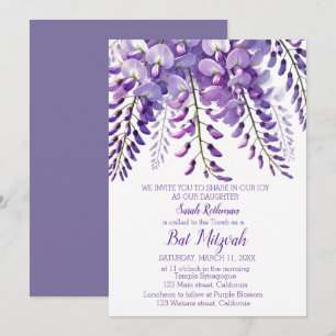 Elegant Wisteria Floral Purple Bat Mitzvah Invitation