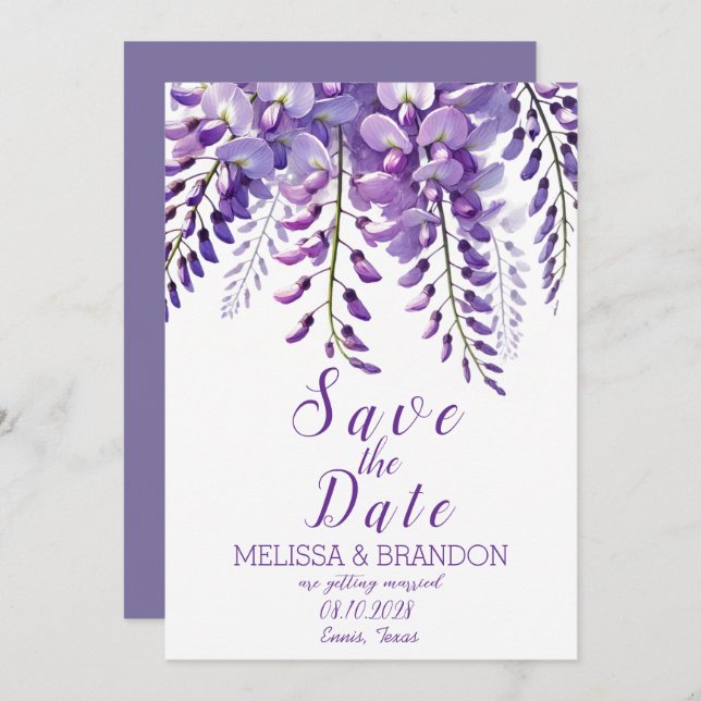 Elegant Wisteria Floral Purple Modern Wedding  Invitation (Front/Back)
