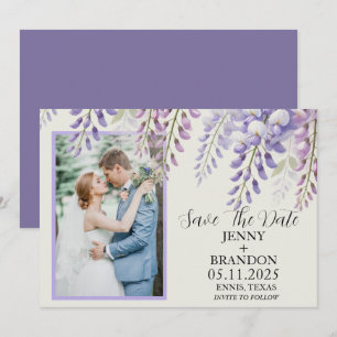 Elegant Wisteria Lavender Purple Floral Photo Save The Date