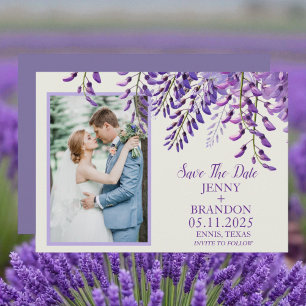 Elegant Wisteria Lavender Purple Floral Photo Save The Date
