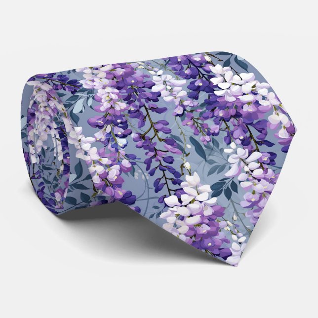 Elegant wisteria tiled floral pattern tie (Rolled)