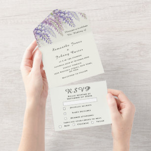 Elegant Wisteria Watercolor Purple Lilac Wedding All In One Invitation