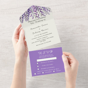 Elegant Wisteria Watercolor Purple Lilac Wedding  All In One Invitation